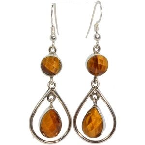 Round and Pear Shaped Tigers Eye Danglers